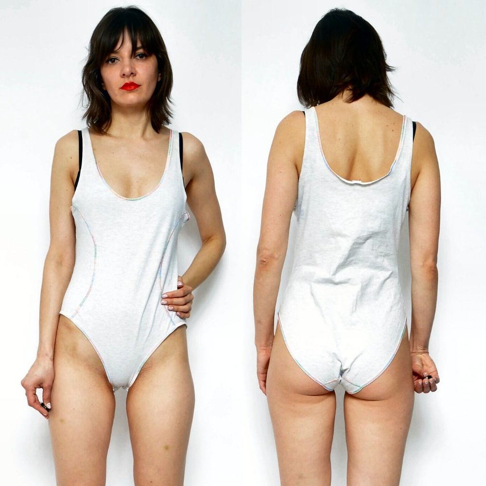 Vintage Light Gray Sports Bodysuit (L)